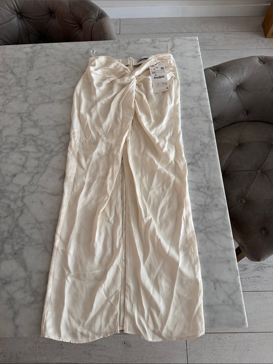 Zara Dresses & Skirts - Zara Cream Satin Like Twist-Front Maxi Skirt